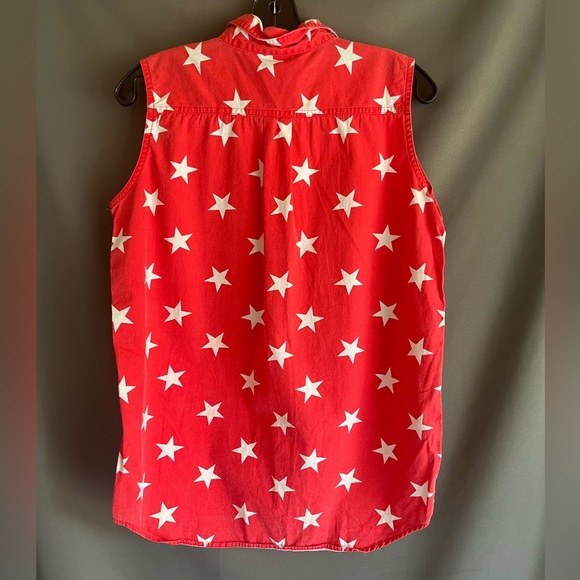 Vintage 90s Star Print Sleeveless Button Down Shirt - Picture 6 of 6